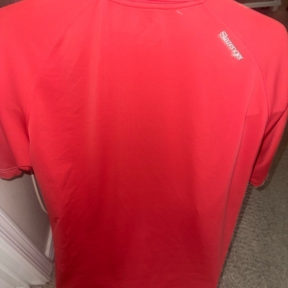 Men’s used Slazenger red white golf polo shirt size L large logo striped short - Picture 4 of 4